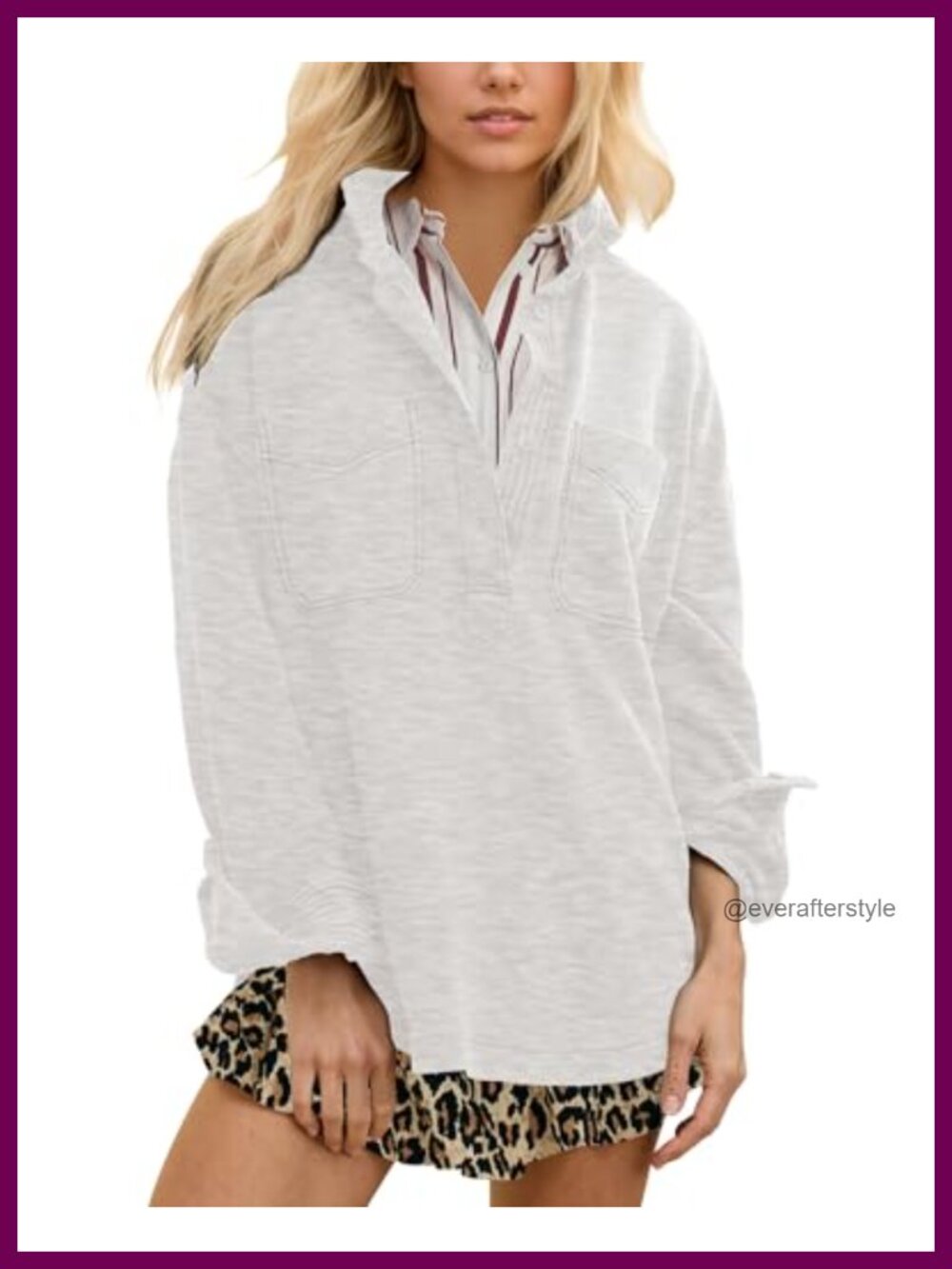 Oversized Polo Neck Sweatshirt Drop Shoulder Pullover Top